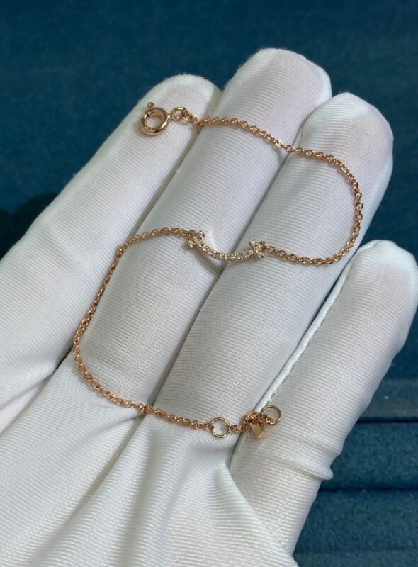Mini Smiley Face Bracelet with Diamonds, Rose Gold