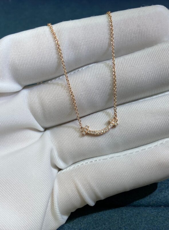 Mini Smiley Face Necklace with Diamonds, Rose Gold