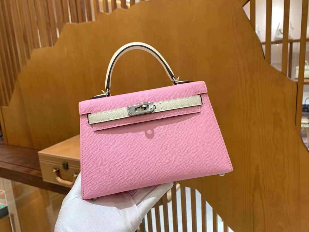 Mini Kelly 19 Epsom Sakura Pink&Craie