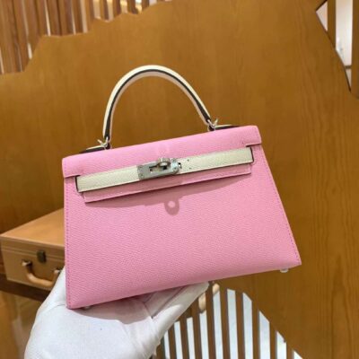 Mini Kelly 19 Epsom Sakura Pink&Craie