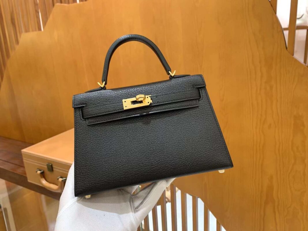 Mini Kelly 19 Chèvre Mysore Noir