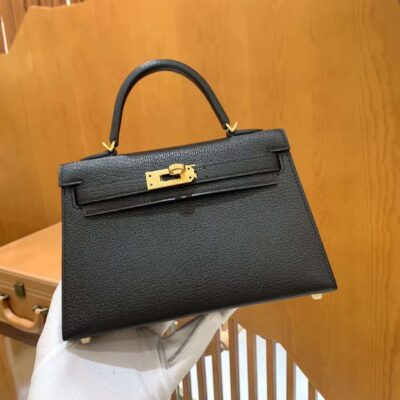 Mini Kelly 19 Chèvre Mysore Noir