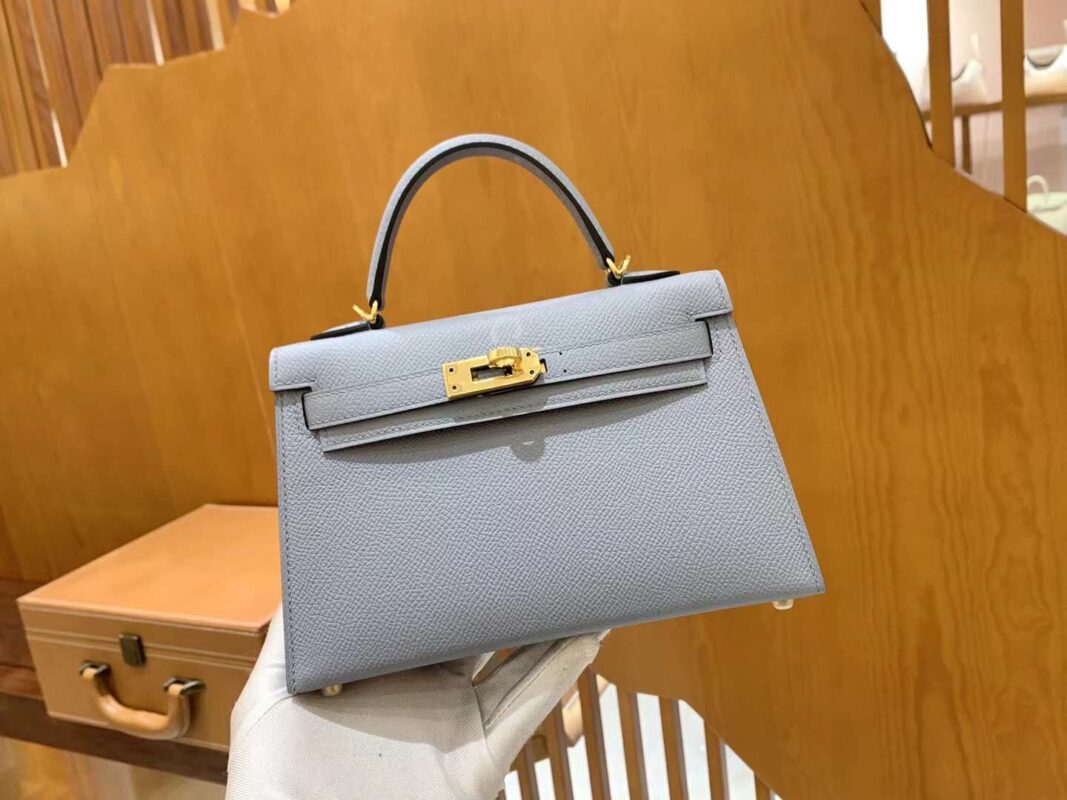 Mini Kelly 19 Epsom Bleu Glacier