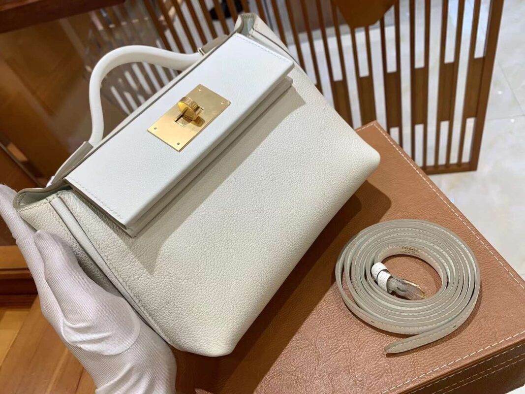 Hermes Mini 24/24 in Craie White Evercolor