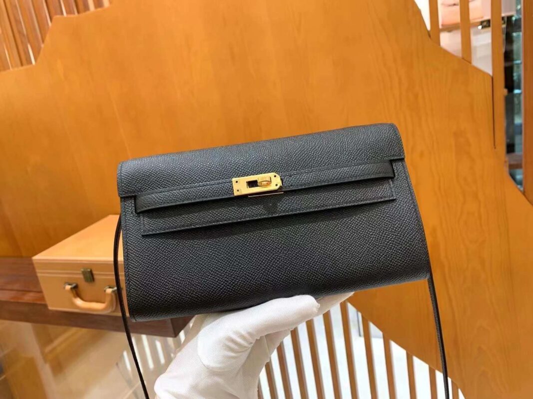 Kelly TO GO Black Gold Buckle Epsom