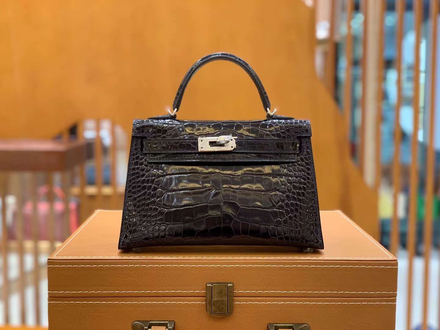 img_2832 Mini Kelly 19 Midnight Blue American Crocodile - Image 1