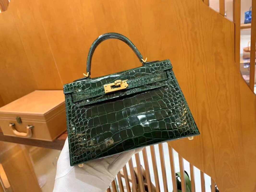 Mini Kelly 19 Emerald American Crocodile