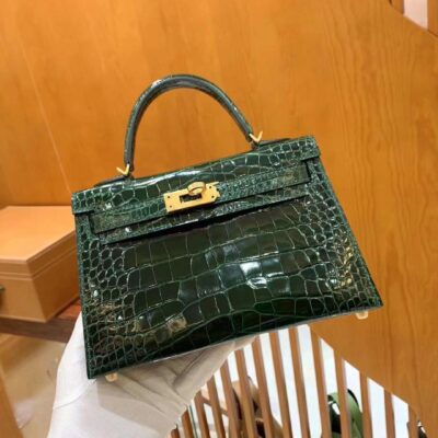 Mini Kelly 19 Emerald American Crocodile