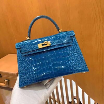 Mini Kelly 19 Izmir Blue American Crocodile