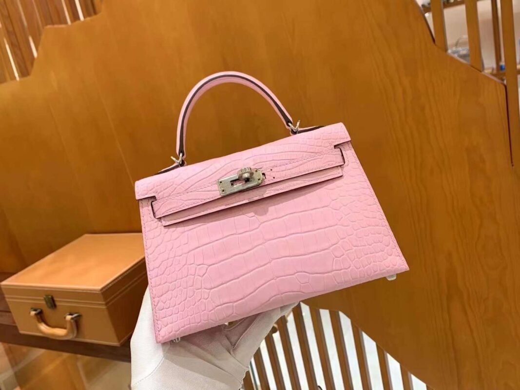 Mini Kelly 19 American Crocodile in Sakura Pink