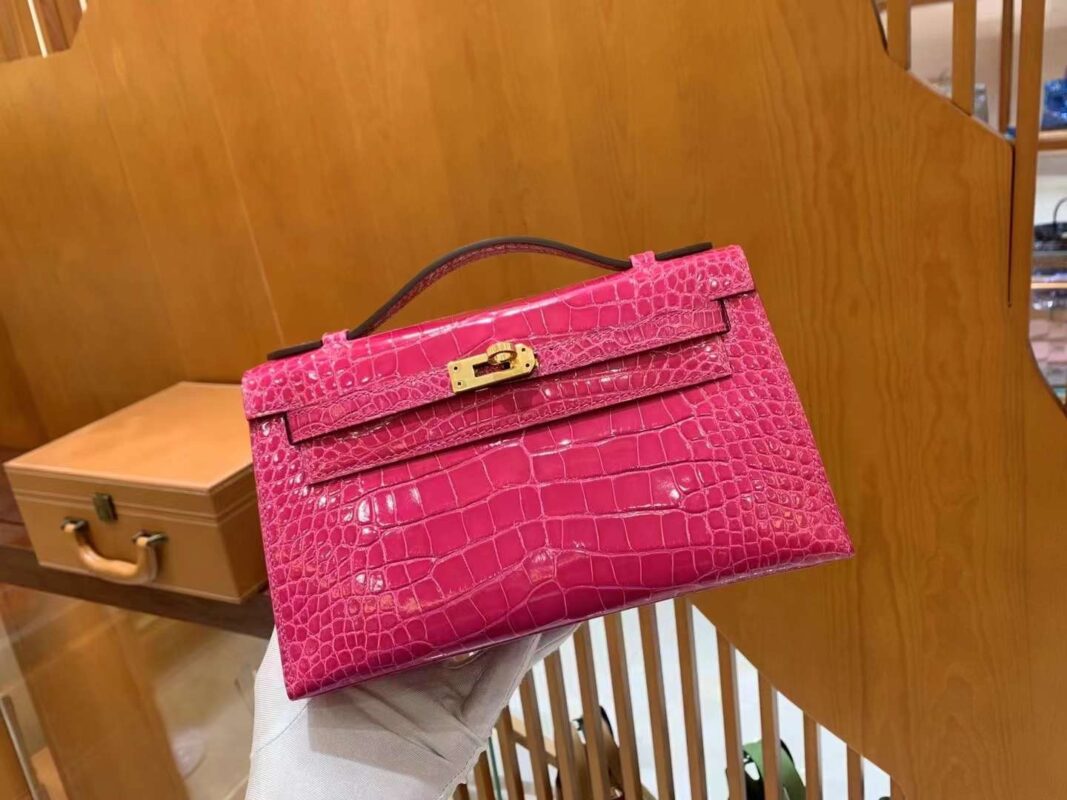 Kelly Pochette American Crocodile Rose Mexique