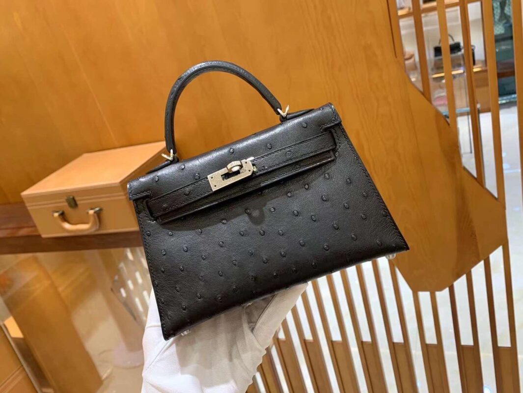 Mini Kelly Ostrich Noir