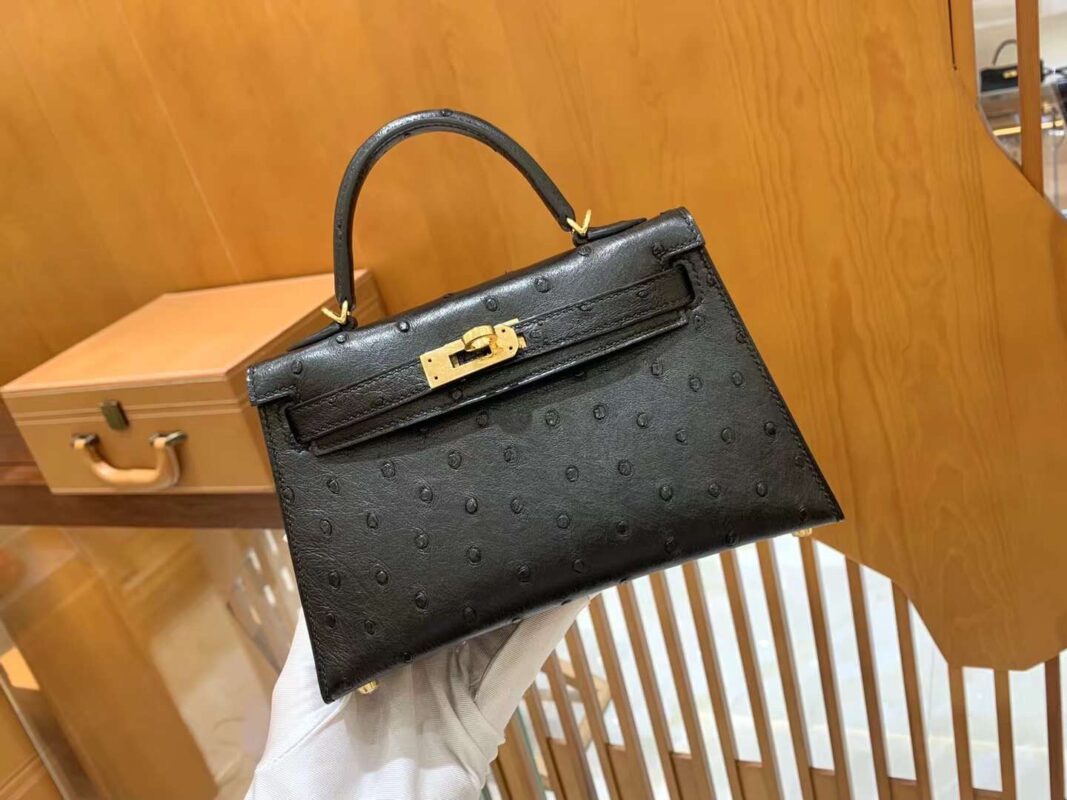 Mini Kelly Ostrich Noir