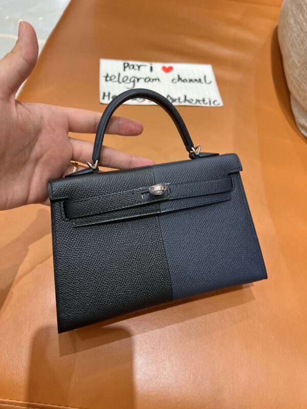 Mini Kelly Casaque in Noir&Bleu Nuit Epsom