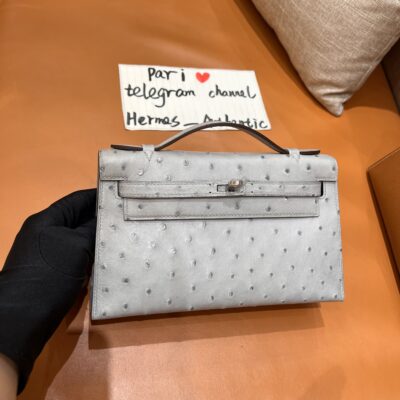 Kelly Pochette in Blue Glacier Ostrich