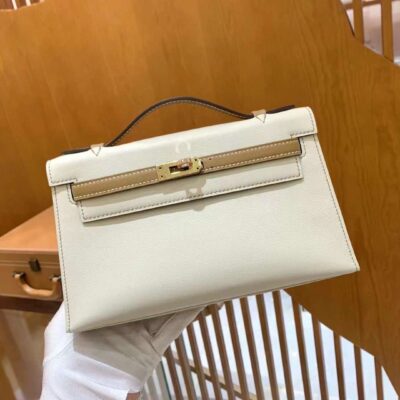 Kelly Pochette in White&Brown Swift