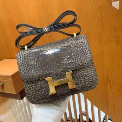 Constance 18 in Grey Shiny Crocodile