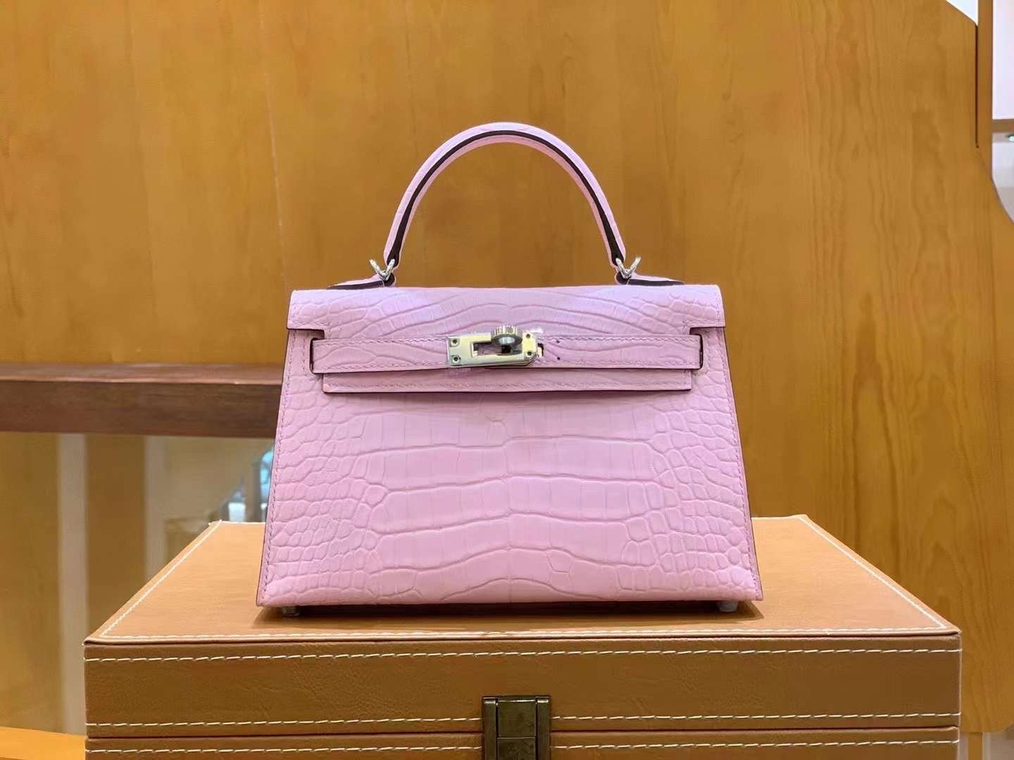 1000015750.jpg Mini Kelly in Rose Sakura Matte Crocodile - Image 1