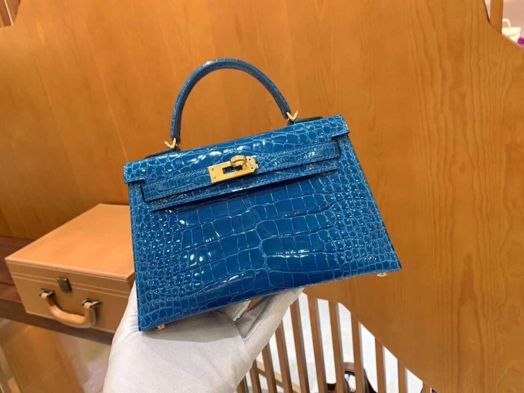 Mini Kelly in Blue Shiny Crocodile