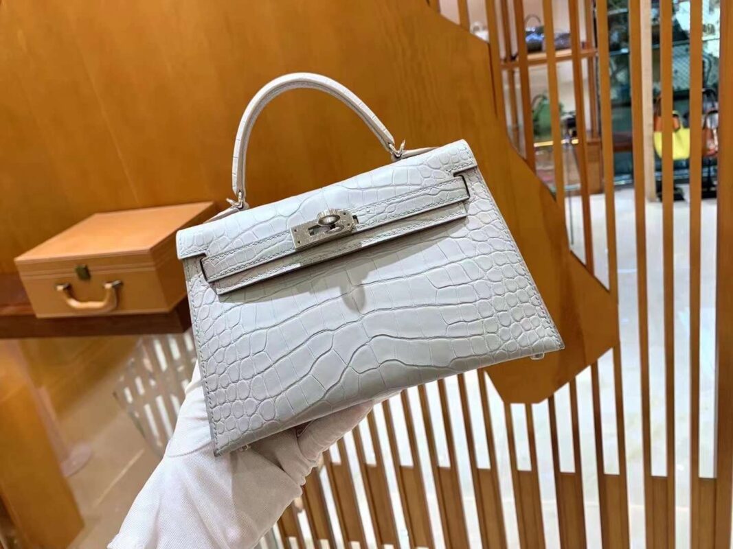 Mini Kelly Crocodile in Glacier Blue PHW