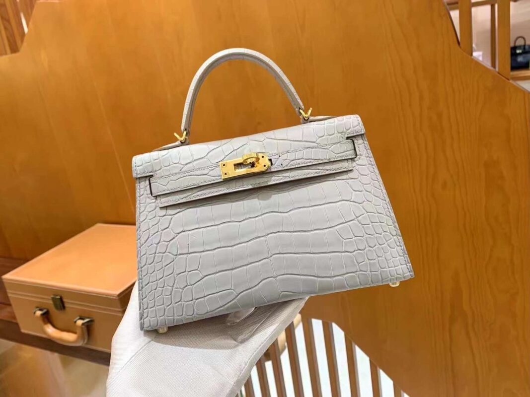 Mini Kelly Crocodile in Blue Glacier GHW