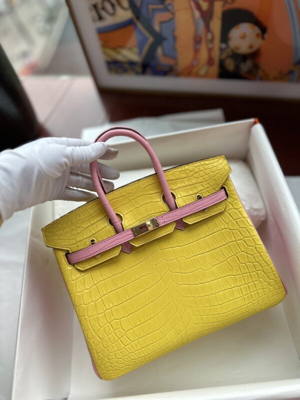 Birkin 25 in Jaune de Naples & Pink Matte Niloticus Crocodile