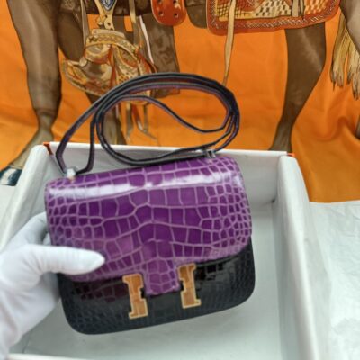 Constance 18 in Noir & Violet Shiny Alligator