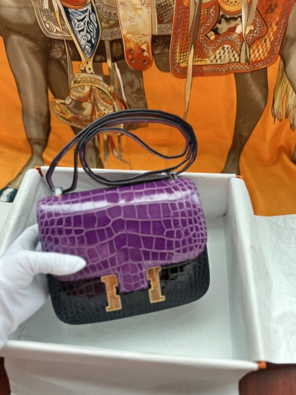 Constance 18 in Noir & Violet Shiny Alligator