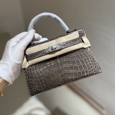 Mini Kelly in Etoupe Shiny Alligator