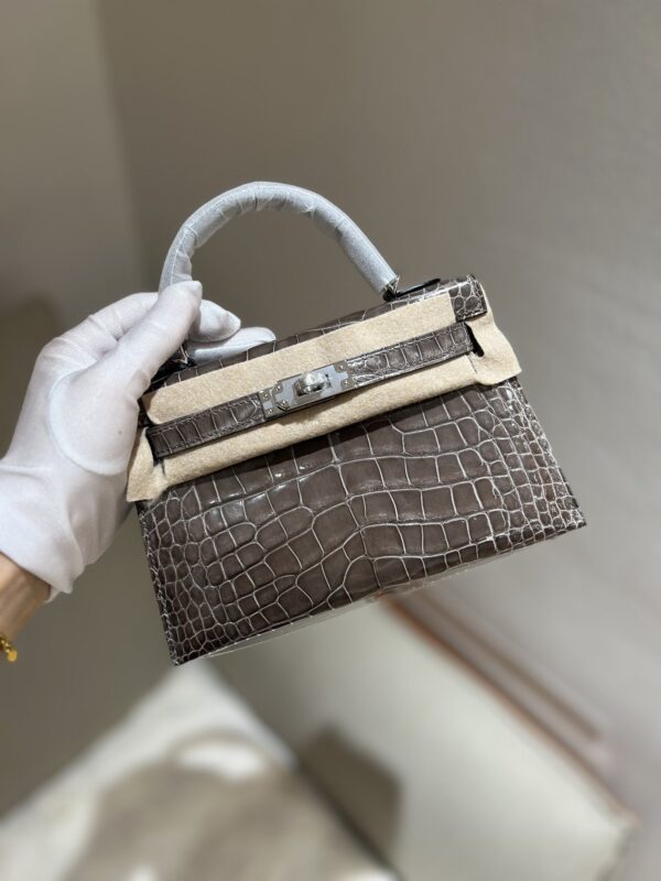 Mini Kelly in Etoupe Shiny Alligator