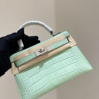 Mini Kelly in Menthe Matte  Alligator PHW
