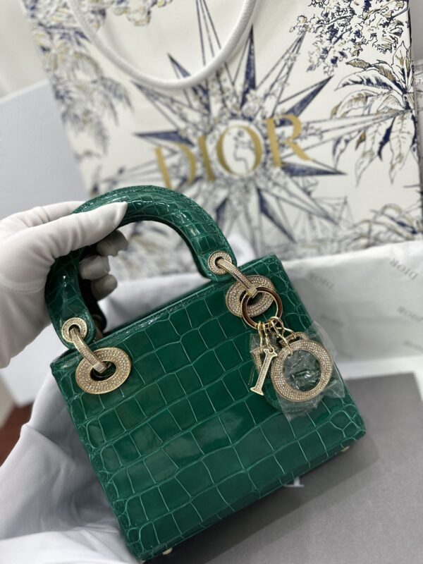 Lady Dior Mini Bag in Emerald Green Crocodile