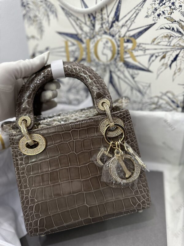 Lady Dior Mini Bag in Brown Grey Crocodile