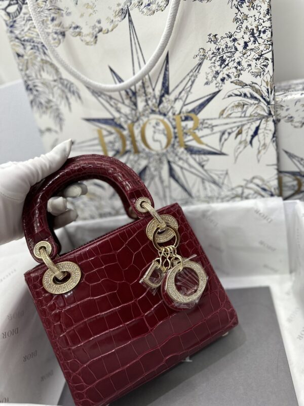 Lady Dior Mini Bag in Bordeaux Crocodile