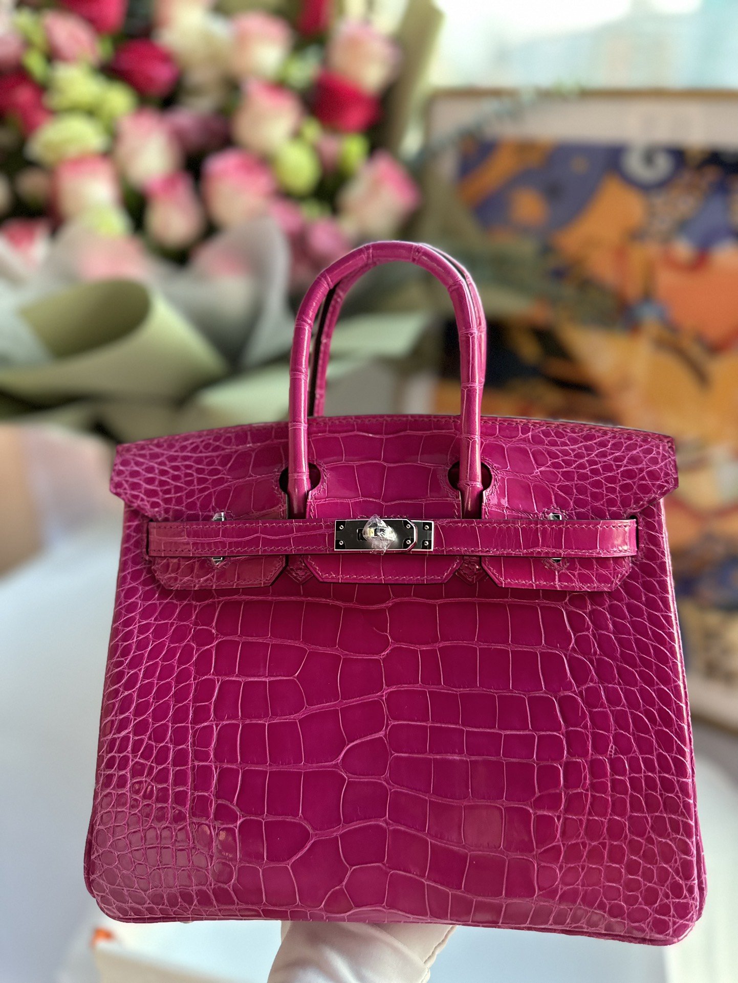 1000017058.jpg Birkin 25 in Rose Scheherazade Shiny Alligator - Image 1