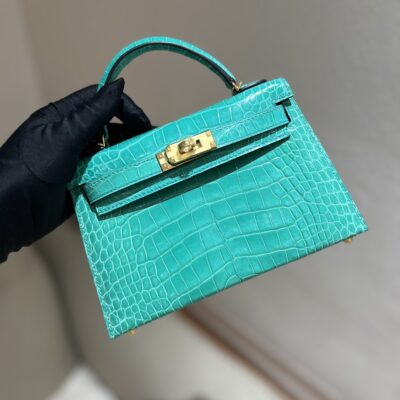 Mini Kelly in Vert Jade Shiny Alligator