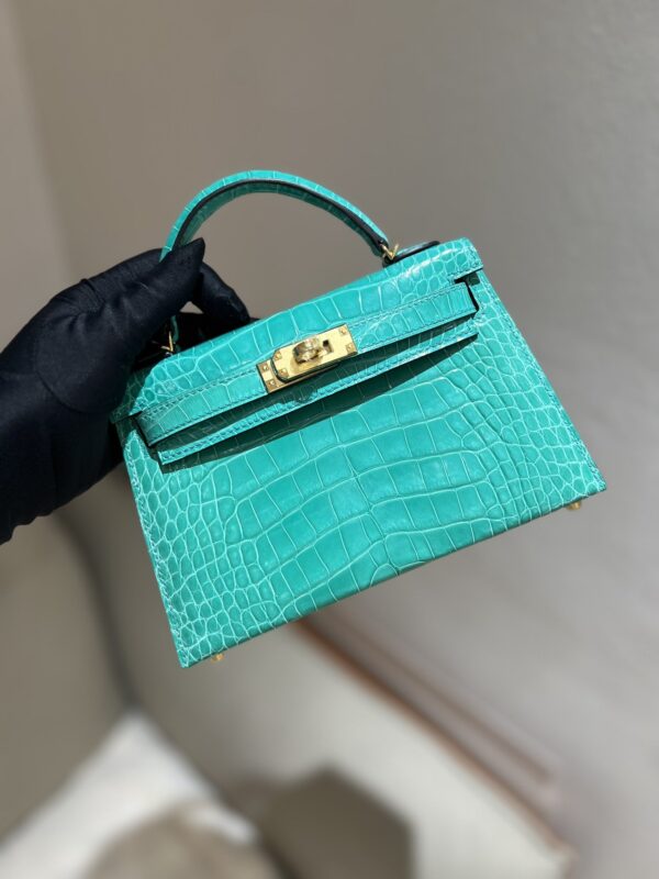 Mini Kelly in Vert Jade Shiny Alligator