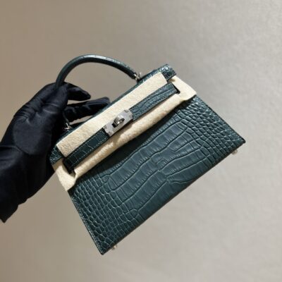 Mini Kelly in Vert Cypress Matte Alligator
