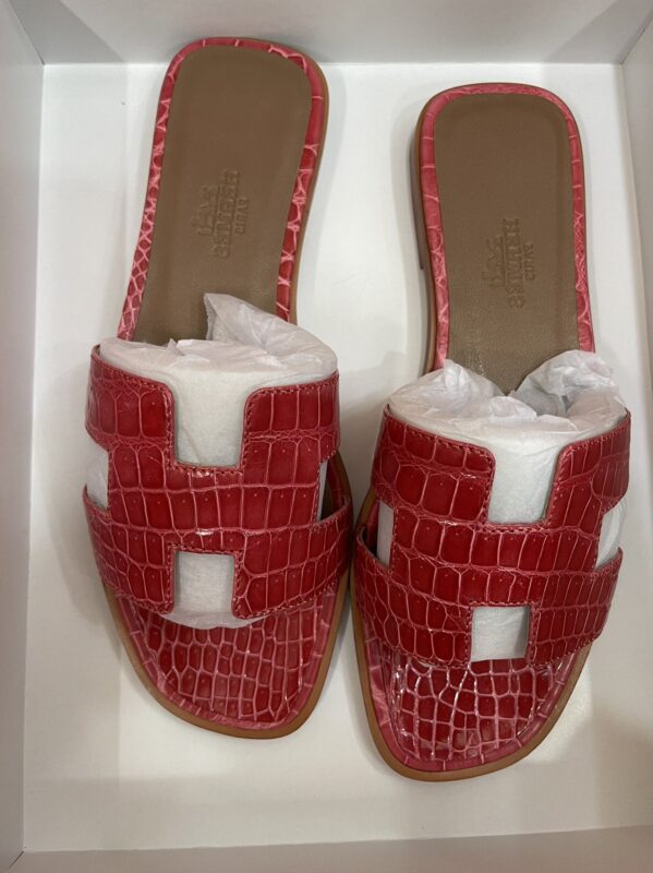 Hermes Oran Sandals in Shiny Crocodile