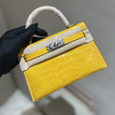 Mini Kelly in Jaune Ambre Shiny Alligator PHW
