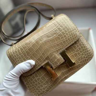 Constance 18 in Gris Tourterelle Shiny Alligator