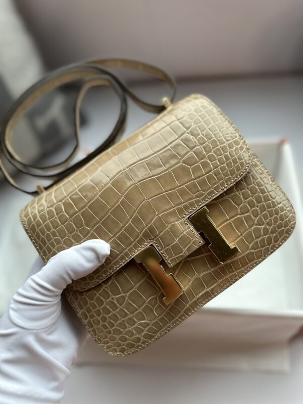 Constance 18 in Gris Tourterelle Shiny Alligator