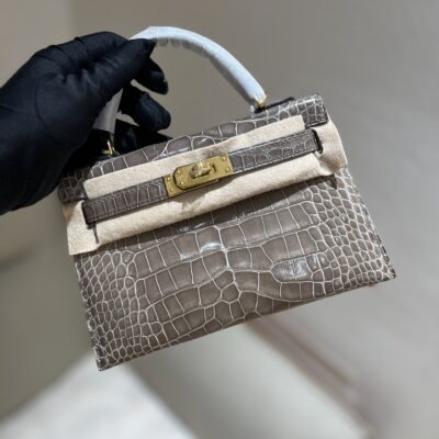 Mini Kelly in Etoupe Shiny Alligator