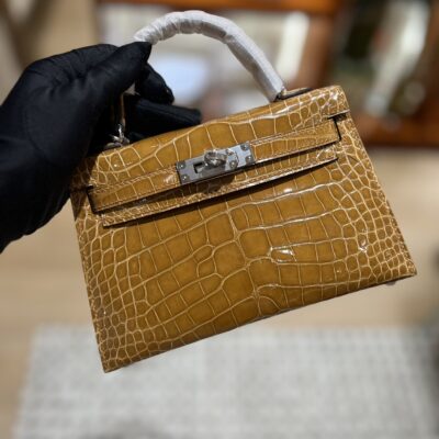 Mini Kelly in Ficelle Shiny Alligator PHW