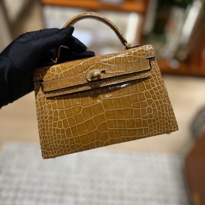 Mini Kelly in Ficelle Shiny Alligator GHW