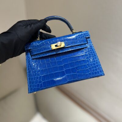 Mini Kelly in Izmir Blue Shiny Alligator