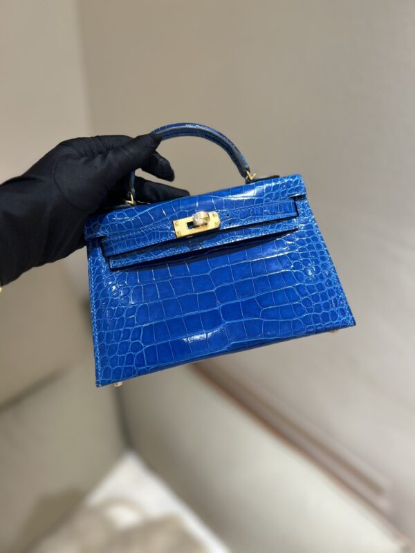 Mini Kelly in Izmir Blue Shiny Alligator