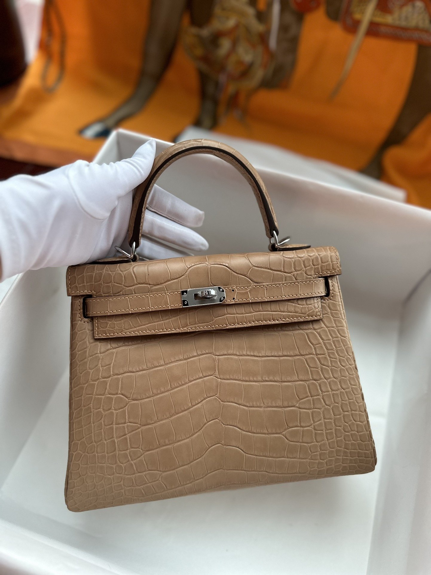 10805.jpg Kelly 25 in Chai Matte Alligator - Image 1