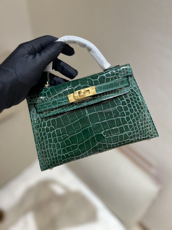 Mini Kelly Shinny Alligator Vert Fonce GHW