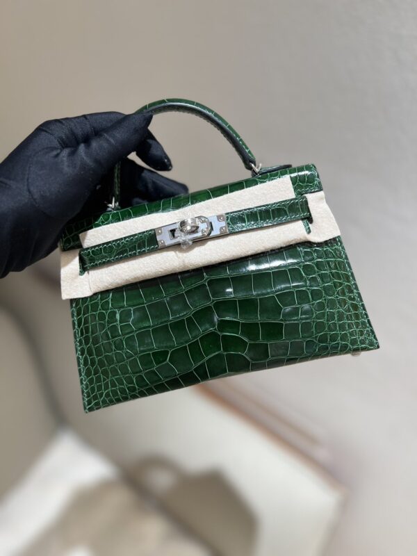 Mini Kelly Shinny Alligator Vert Fonce PHW